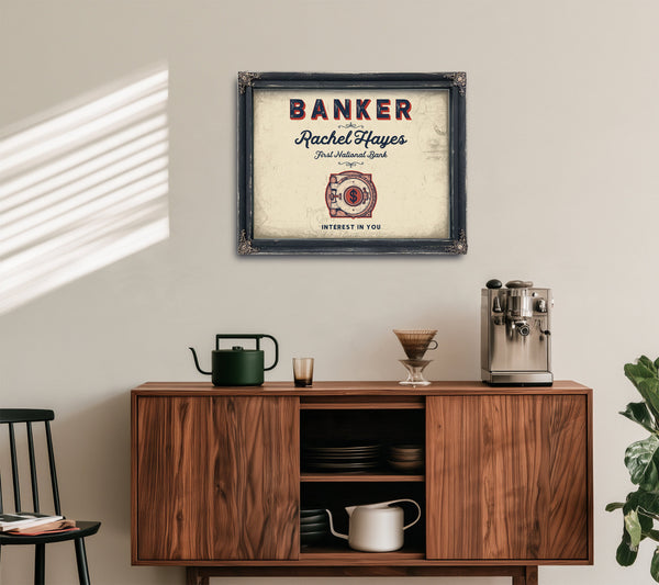 Personalized Banker Sign, Interest in You, Cream & Navy, image 15