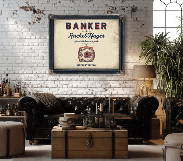 Personalized Banker Sign, Interest in You, Cream & Navy, image 18