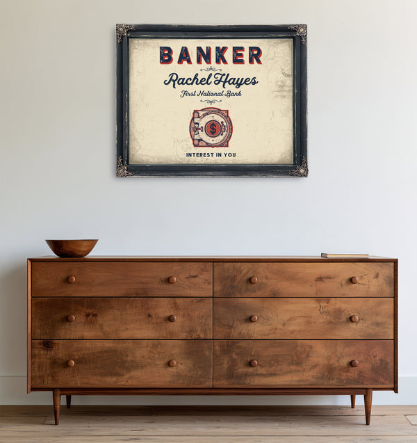 Personalized Banker Sign, Interest in You, Cream & Navy, image 19