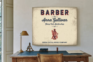Personalized Barber Sign, Fresh Cuts & Good Company, Cream & Navy, image 2
