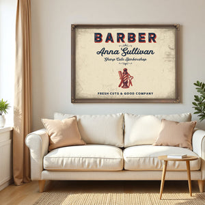 Personalized Barber Sign, Fresh Cuts & Good Company, Cream & Navy, image 5
