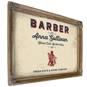 Personalized Barber Sign, Fresh Cuts & Good Company, Cream & Navy, image 6