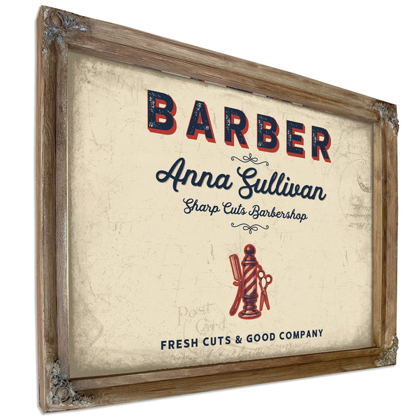 Personalized Barber Sign, Fresh Cuts & Good Company, Cream & Navy, image 6