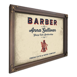 Personalized Barber Sign, Fresh Cuts & Good Company, Cream & Navy, image 7