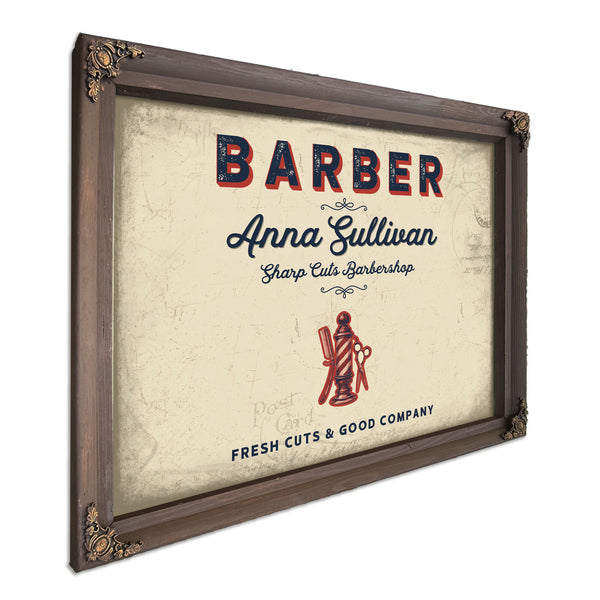 Personalized Barber Sign, Fresh Cuts & Good Company, Cream & Navy, image 7
