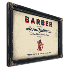 Personalized Barber Sign, Fresh Cuts & Good Company, Cream & Navy, image 1