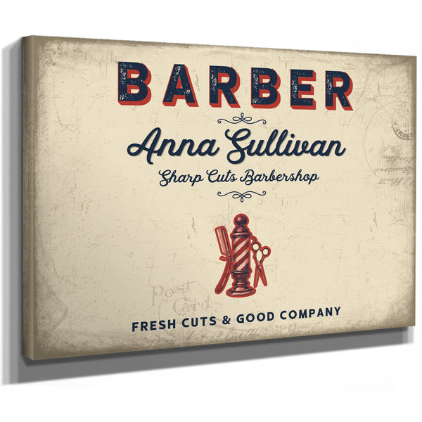 Personalized Barber Sign, Fresh Cuts & Good Company, Cream & Navy, image 8