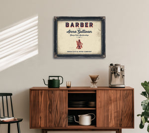 Personalized Barber Sign, Fresh Cuts & Good Company, Cream & Navy, image 15