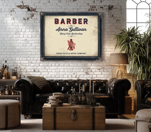 Personalized Barber Sign, Fresh Cuts & Good Company, Cream & Navy, image 18