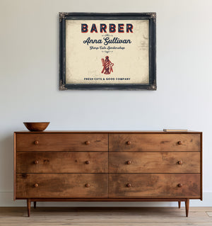 Personalized Barber Sign, Fresh Cuts & Good Company, Cream & Navy, image 19