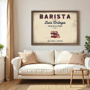 Personalized Barista Sign, But First, Coffee, Cream & Navy, image 5