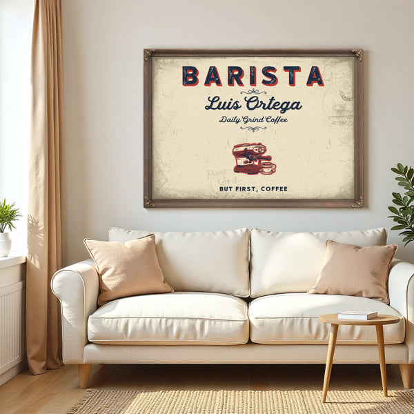 Personalized Barista Sign, But First, Coffee, Cream & Navy, image 5
