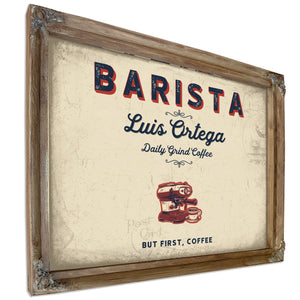 Personalized Barista Sign, But First, Coffee, Cream & Navy, image 6