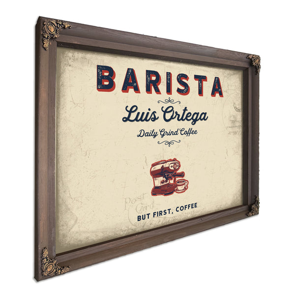 Personalized Barista Sign, But First, Coffee, Cream & Navy, image 7
