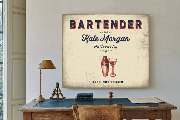Personalized Bartender Sign, Shaken, Not Stirred, Cream & Navy, image 2