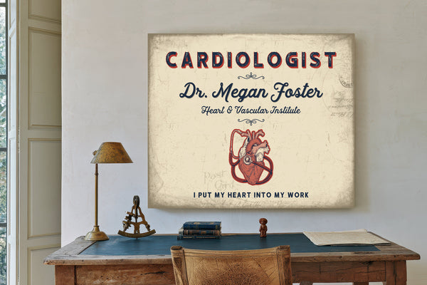 Personalized Cardiologist Sign, I Put My Heart Into My Work, Cream & Navy, image 2