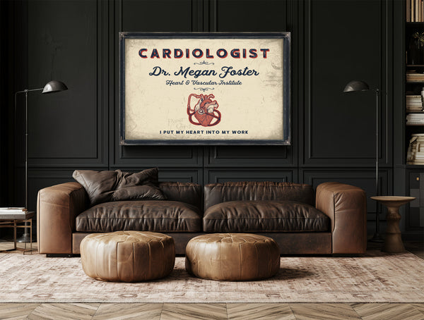 Personalized Cardiologist Sign, I Put My Heart Into My Work, Cream & Navy, image 17