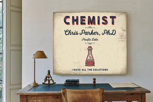 Personalized Chemist Sign, I Have All the Solutions, Cream & Navy, image 2