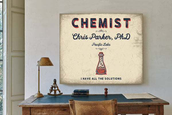 Personalized Chemist Sign, I Have All the Solutions, Cream & Navy, image 2