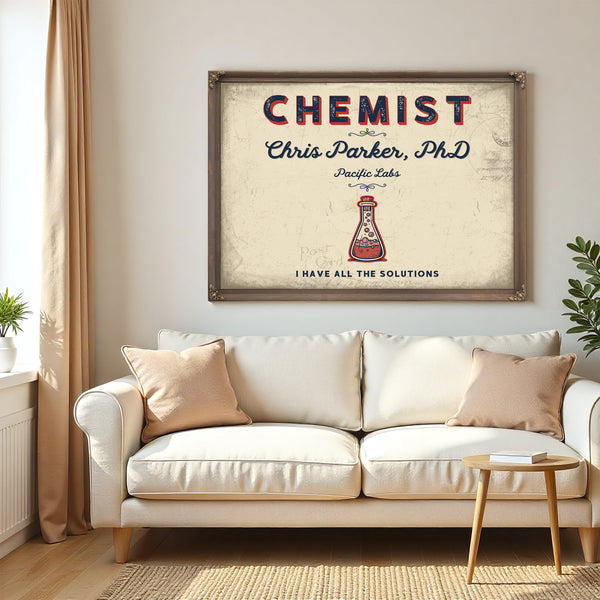 Personalized Chemist Sign, I Have All the Solutions, Cream & Navy, image 5
