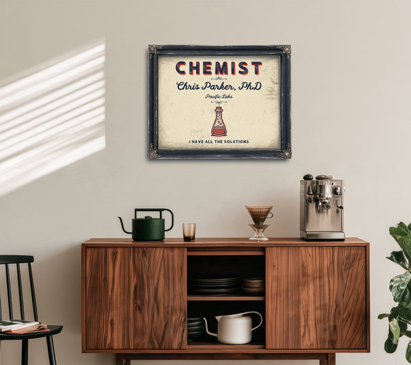 Personalized Chemist Sign, I Have All the Solutions, Cream & Navy, image 15