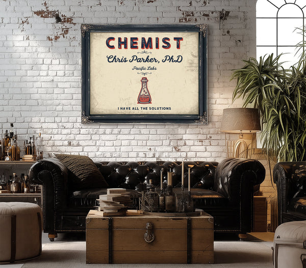 Personalized Chemist Sign, I Have All the Solutions, Cream & Navy, image 18