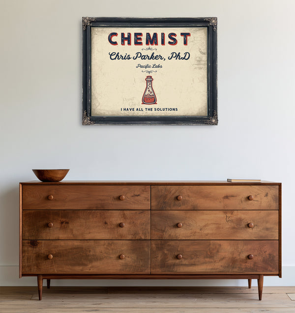 Personalized Chemist Sign, I Have All the Solutions, Cream & Navy, image 19