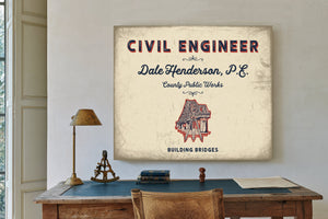 Personalized Civil Engineer Sign, Building Bridges, Cream & Navy, image 2