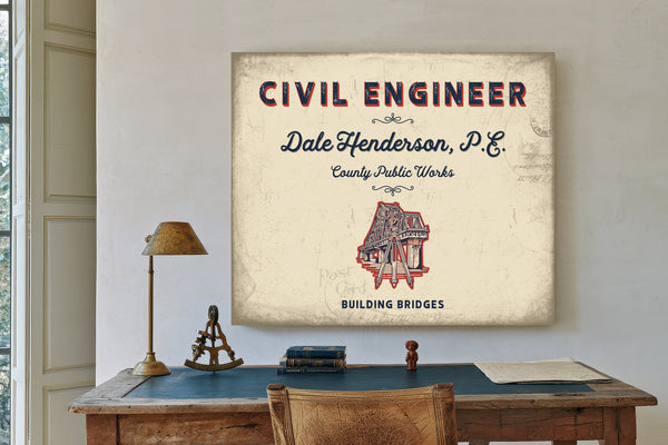 Personalized Civil Engineer Sign, Building Bridges, Cream & Navy, image 2