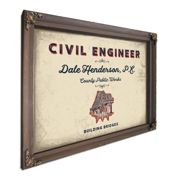 Personalized Civil Engineer Sign, Building Bridges, Cream & Navy, image 7