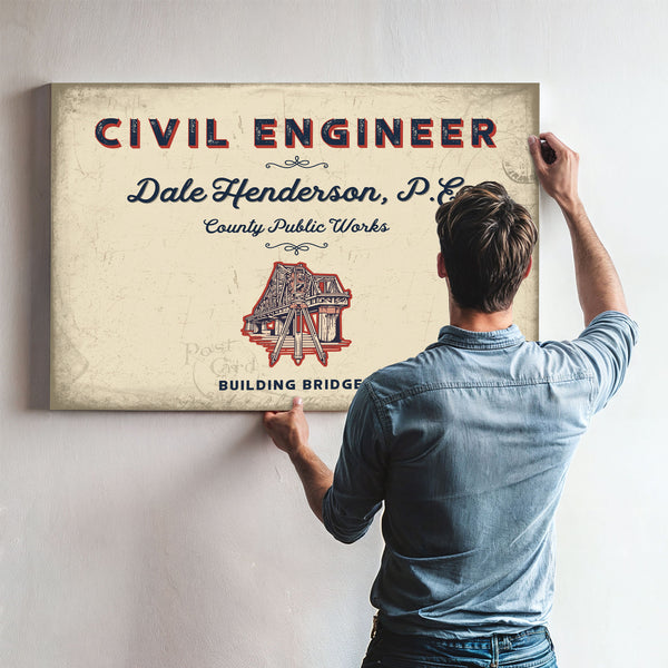 Personalized Civil Engineer Sign, Building Bridges, Cream & Navy, image 9