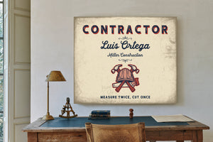 Personalized Contractor Sign, Measure Twice, Cut Once, Cream & Navy, image 2