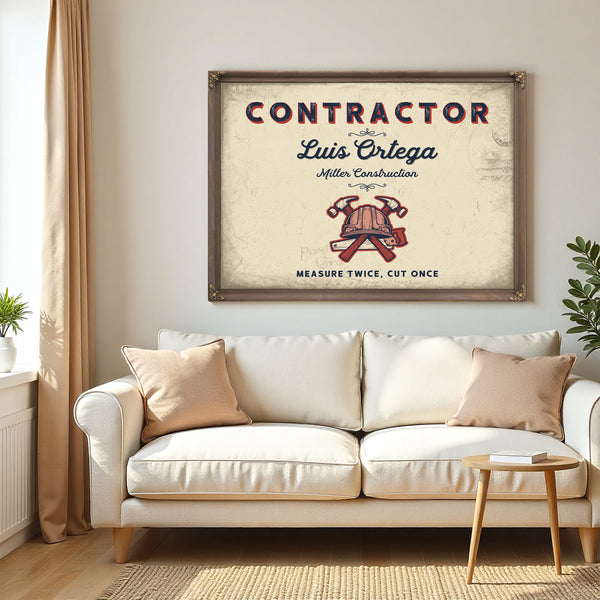 Personalized Contractor Sign, Measure Twice, Cut Once, Cream & Navy, image 5