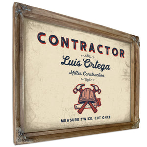 Personalized Contractor Sign, Measure Twice, Cut Once, Cream & Navy, image 6