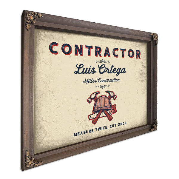 Personalized Contractor Sign, Measure Twice, Cut Once, Cream & Navy, image 7