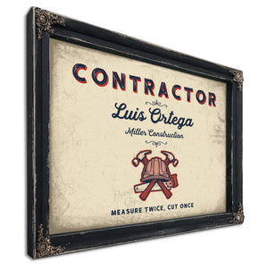 Personalized Contractor Sign, Measure Twice, Cut Once, Cream & Navy, image 1