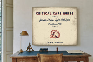 Personalized Critical Care Nurse Sign, Calm in the Chaos, Cream & Navy, image 2