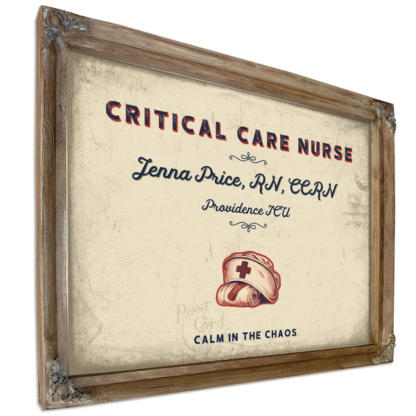 Personalized Critical Care Nurse Sign, Calm in the Chaos, Cream & Navy, image 6