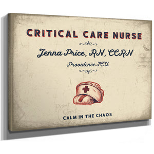 Personalized Critical Care Nurse Sign, Calm in the Chaos, Cream & Navy, image 8