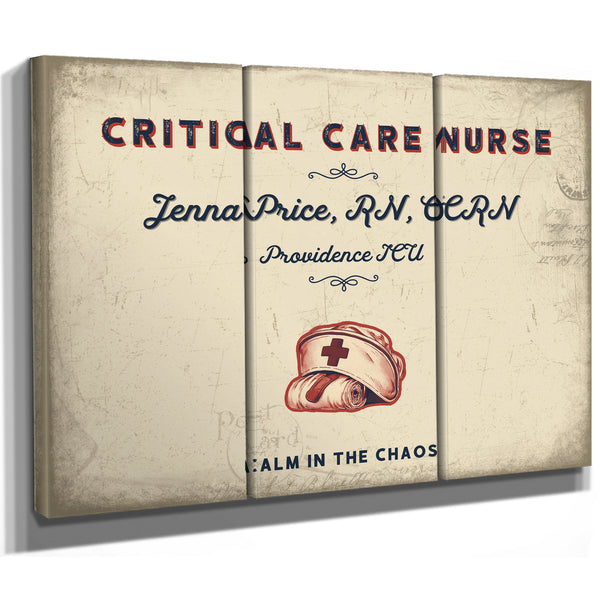 Personalized Critical Care Nurse Sign, Calm in the Chaos, Cream & Navy, image 14