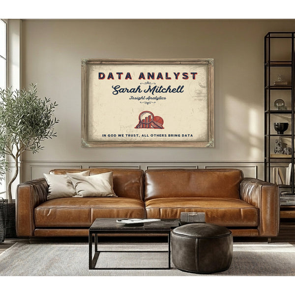Personalized Data Analyst Sign, In God We Trust, All Others Bring Data, Cream & Navy, image 3