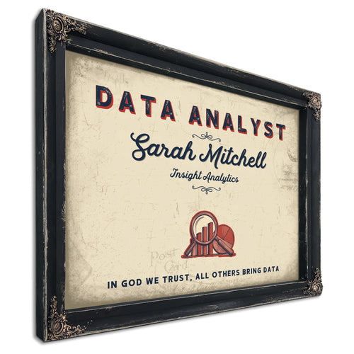 Personalized Data Analyst Sign, In God We Trust, All Others Bring Data, Cream & Navy, image 1