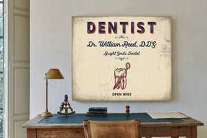Personalized Dentist Sign, Open Wide, Cream & Navy, image 2