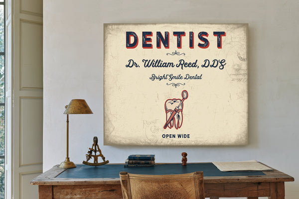 Personalized Dentist Sign, Open Wide, Cream & Navy, image 2