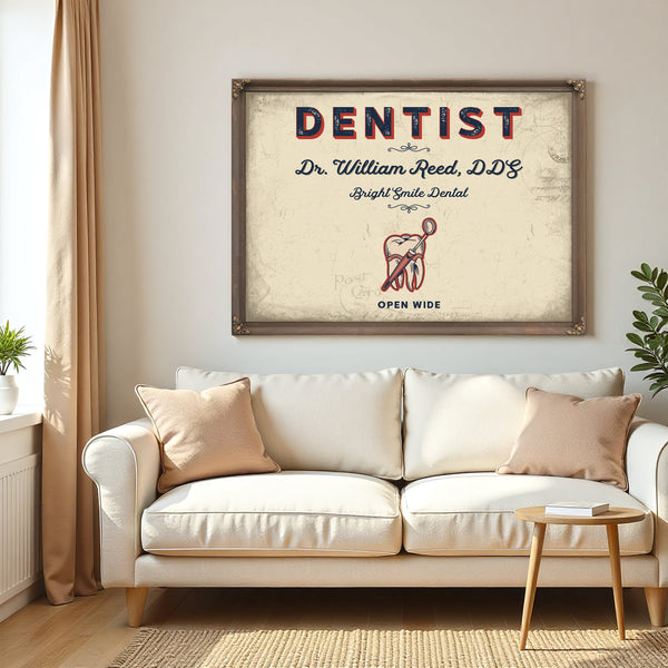 Personalized Dentist Sign, Open Wide, Cream & Navy, image 5