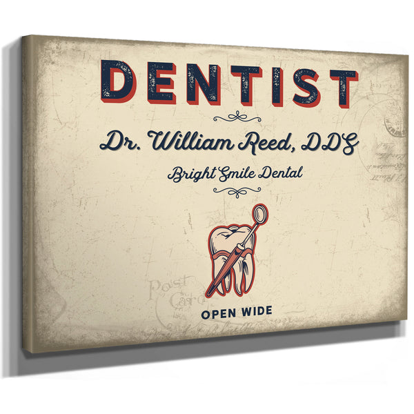 Personalized Dentist Sign, Open Wide, Cream & Navy, image 8
