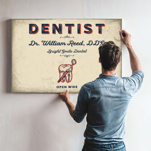 Personalized Dentist Sign, Open Wide, Cream & Navy, image 9