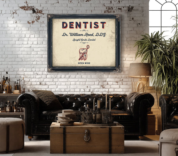 Personalized Dentist Sign, Open Wide, Cream & Navy, image 18