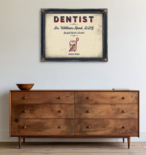 Personalized Dentist Sign, Open Wide, Cream & Navy, image 19