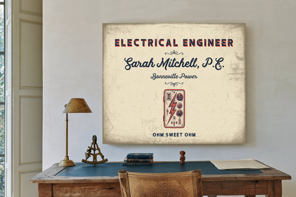 Personalized Electrical Engineer Sign, Ohm Sweet Ohm, Cream & Navy, image 2